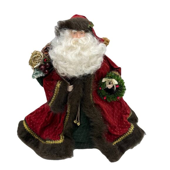 Santa Claus Tree Topper Table Top 14” Tall Red Brown Faux Fur Trim Regal Vtg - Picture 1 of 11